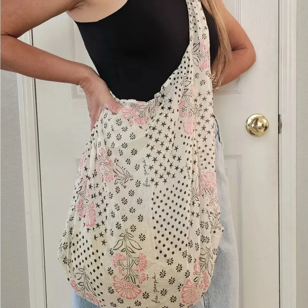 Free People Reusable Shopping Tote Large Pink Flowers Hippie Lightweight Cute